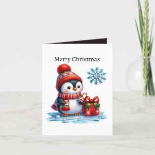Cute Merry Christmas penguin Holiday Card