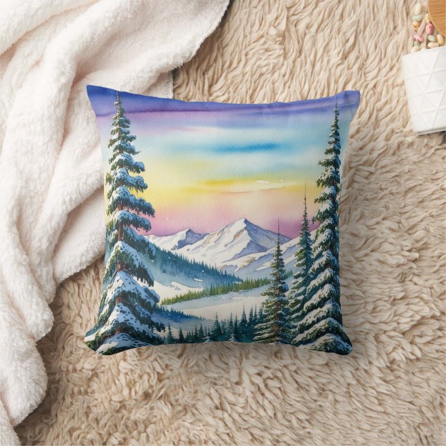 Cute Merry Christmas pine trees Rainbow Holiday Cushion (Blanket)
