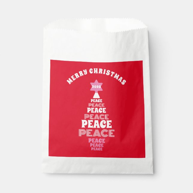 Cute Merry Christmas Pink and Red Peace Tree Favour Bags (Front)