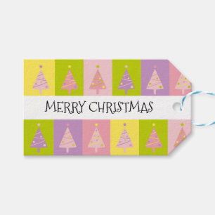 Cute Merry Christmas Pink Trees Gift Tags