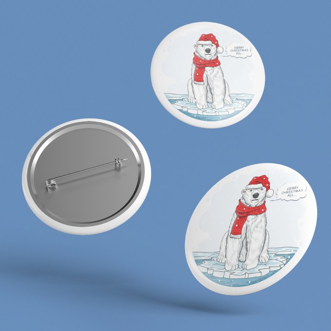 Cute Merry Christmas Polar Bear 3 Cm Round Badge (Creator Uploaded)