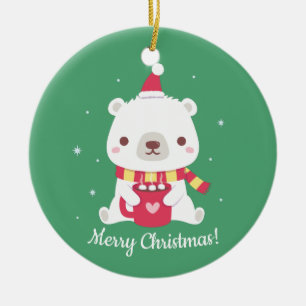 Cute Merry Christmas Polar Bear Ceramic Tree Decoration