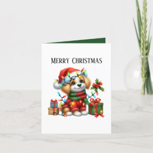 Cute Merry Christmas puppy customisable Holiday Card