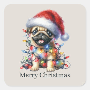 Cute Merry Christmas puppy customisable Square Sticker