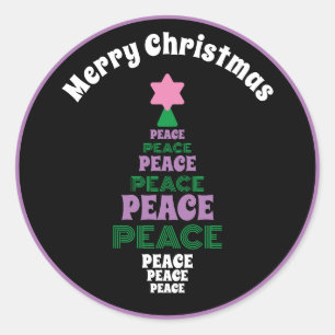 Cute Merry Christmas Purple and Green Peace Tree Classic Round Sticker