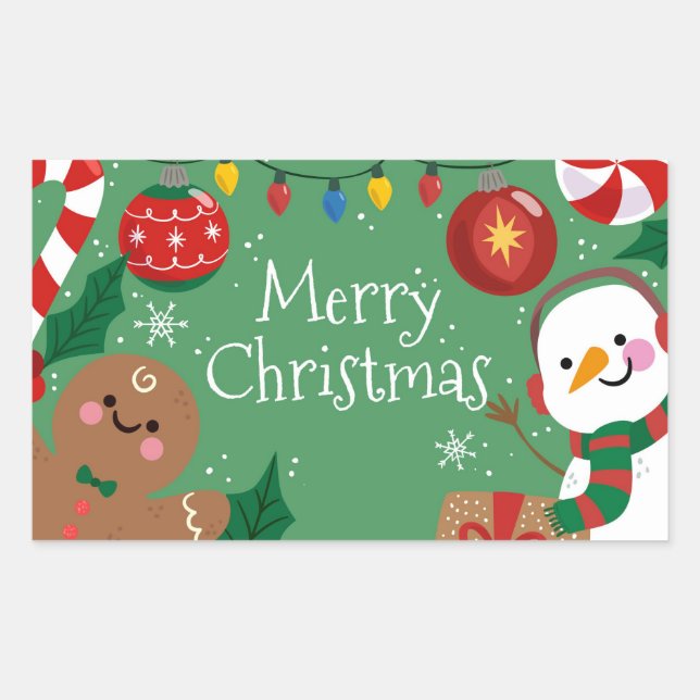 Cute Merry Christmas Rectangular Sticker (Front)