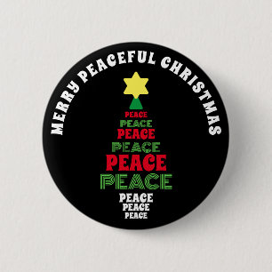 Cute Merry Christmas Red and Green  Peace Tree 6 Cm Round Badge