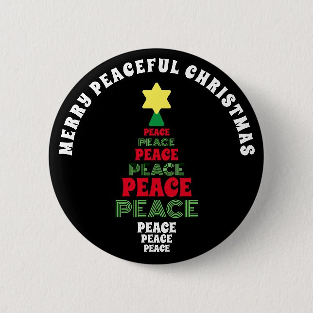 Cute Merry Christmas Red and Green  Peace Tree 6 Cm Round Badge (Front)