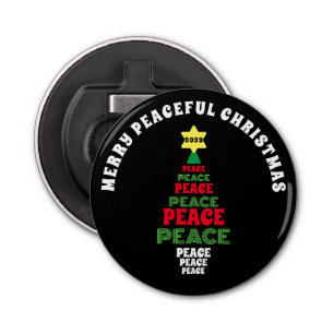 Cute Merry Christmas Red and Green  Peace Tree Bottle Opener