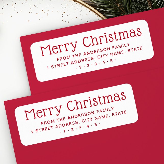 Cute Merry Christmas red white return address (Cute Merry Christmas red white return address Label)