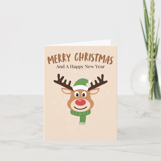 Cute Merry Christmas Reindeer Card (Front)