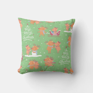 Cute Merry Christmas Reindeer Pattern Decor Pillow