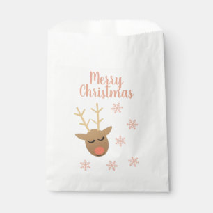 Cute Merry Christmas Reindeer Pink Gold Favour Bags