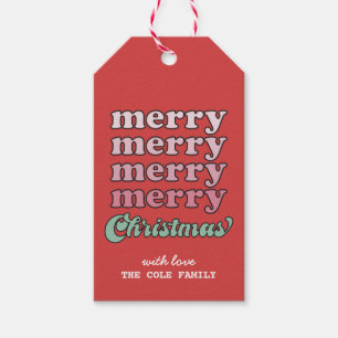 Cute Merry Christmas Repeat Retro Gift Tags