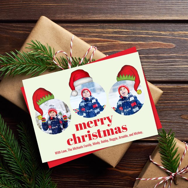 Cute Merry Christmas Santa Photo Collage Holiday Card (Merry Christmas whimsical Santa Claus hats photo card. )