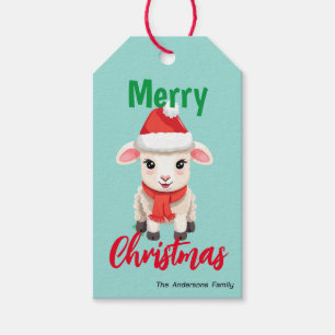 Cute merry Christmas sheep Ram Santa Scarf holiday Gift Tags