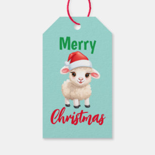 Cute merry Christmas sheep Ram Santa Scarf holiday Gift Tags