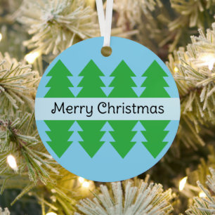Cute Merry Christmas Simple Tree Design Blue Metal Tree Decoration