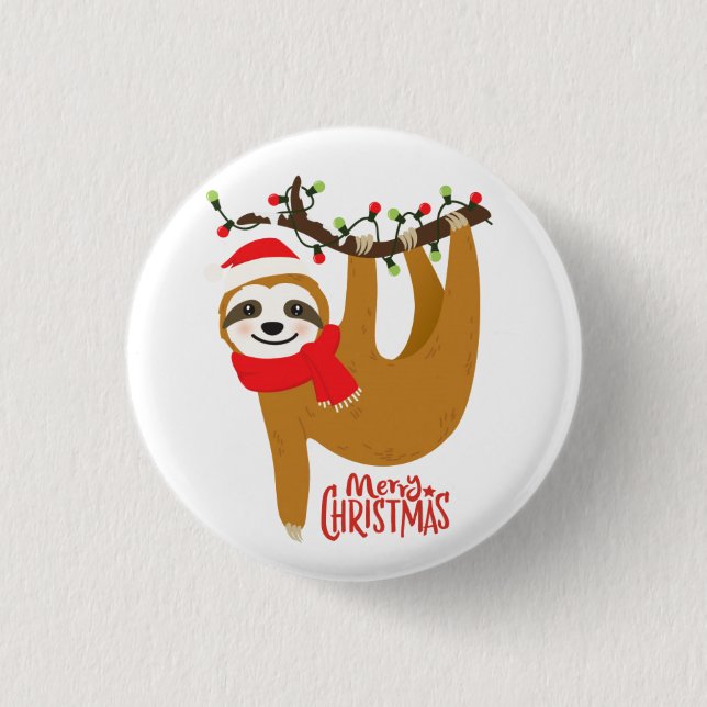 Cute Merry Christmas Sloth 3 Cm Round Badge (Front)