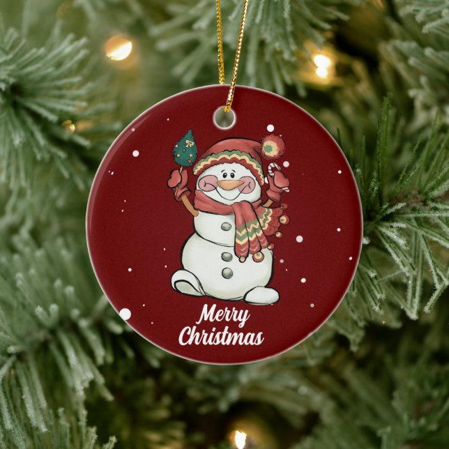 Cute Merry Christmas Snowman  ceramic ornament (Tree)
