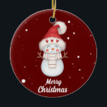 Cute Merry Christmas Snowman  ceramic ornament<br><div class="desc">Cute merry Christmas watercolor snowman with snowflake Ceramic Ornament. #Christmas #xmasornaments #christmasdecor #SNOWMAN #deer</div>