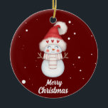 Cute Merry Christmas Snowman  ceramic ornament<br><div class="desc">Cute merry Christmas watercolor snowman with snowflake Ceramic Ornament. #Christmas #xmasornaments #christmasdecor #SNOWMAN #deer</div>