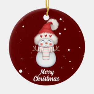 Cute Merry Christmas Snowman  ceramic ornament