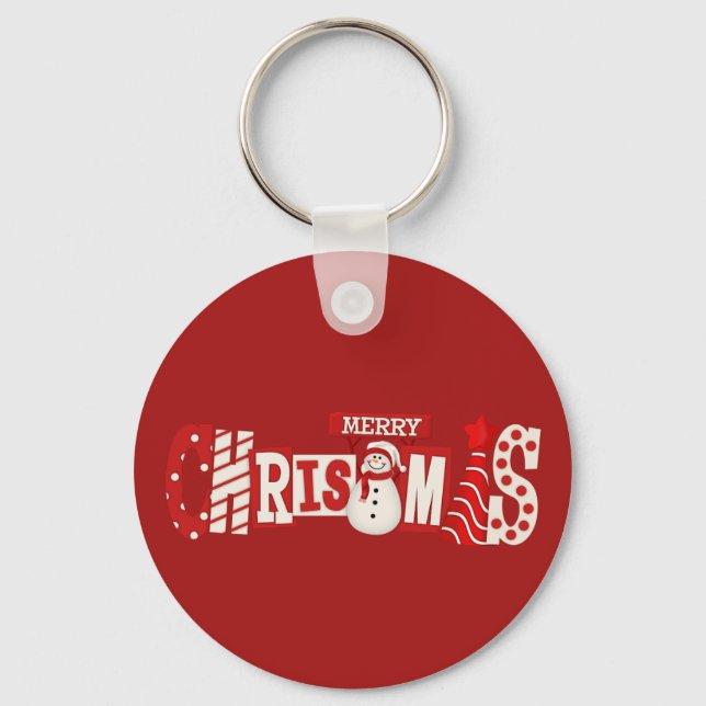 Cute Merry Christmas Snowman  Key Ring (Front)