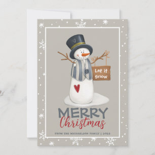 Cute Merry Christmas Snowman Let It Snow Card