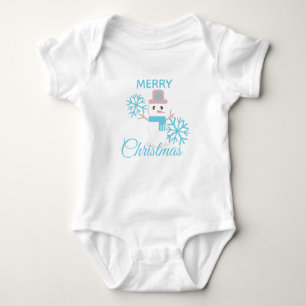 Cute Merry Christmas Snowman Snowflakes Character Baby Bodysuit