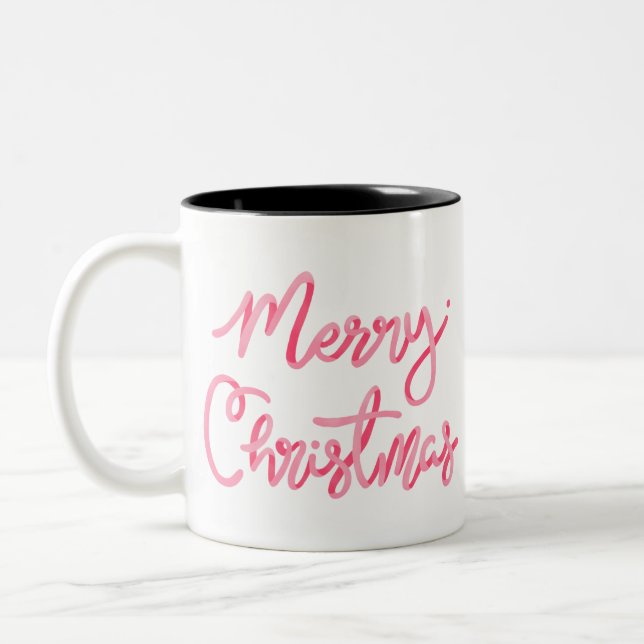 Cute Merry Christmas sticker typography, Two-Tone Coffee Mug (Left)