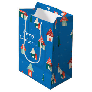 Cute Merry Christmas town Medium Gift Bag