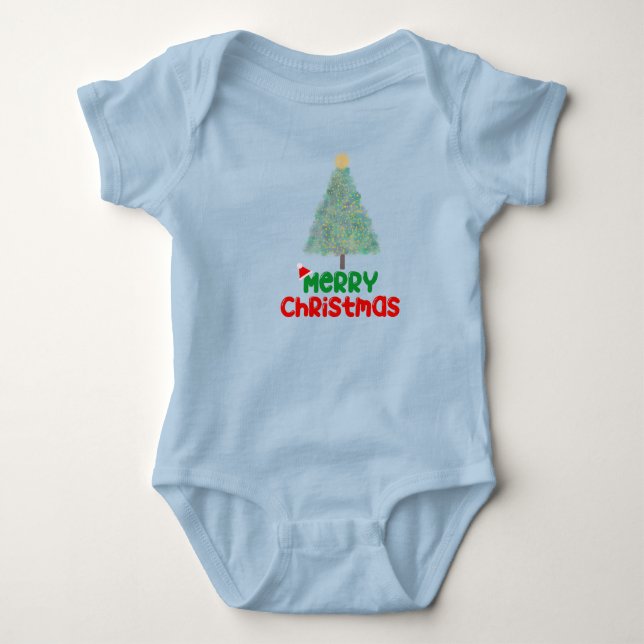 Cute Merry Christmas Tree Baby Bodysuit (Front)