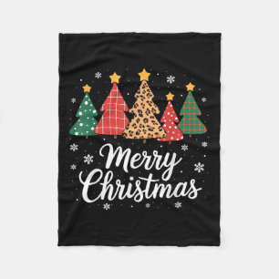 Cute Merry Christmas Tree Buffalo Plaid Red White  Fleece Blanket