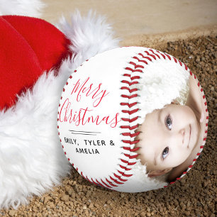 Cute Merry Christmas Tree Script Photo Collage Baseball