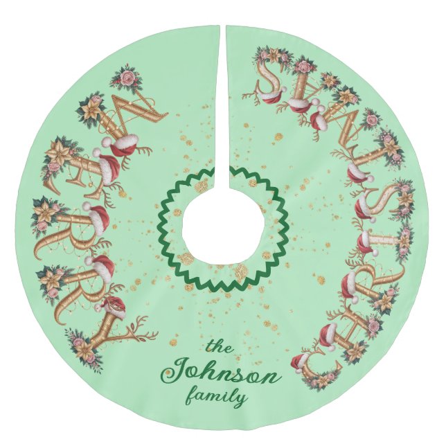 Cute Merry Christmas Tree Skirt with Family Name (Front)
