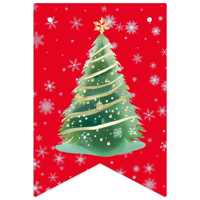 Cute merry Christmas tree Xmas snow party Bunting (Sixth Flag)