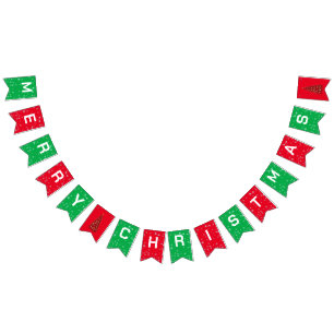 Cute merry Christmas tree Xmas snow party Bunting