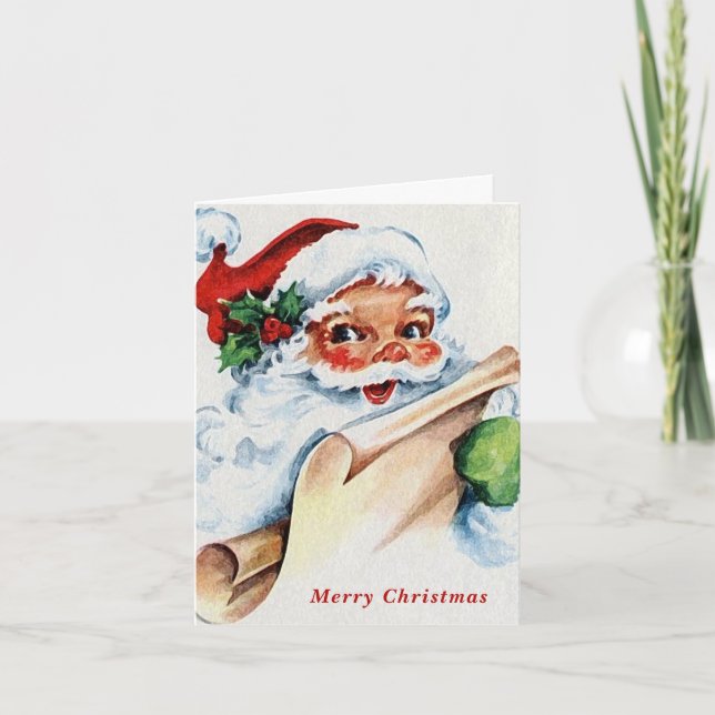 Cute Merry Christmas Vintage Santa Claus Holiday Card (Front)