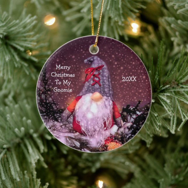 Cute Merry Christmas Whimsical Gnome Holiday Tree Ceramic Tree Decoration (Tree)