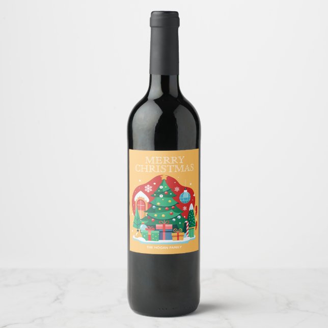 Cute Merry Christmas Wine Label (Front)
