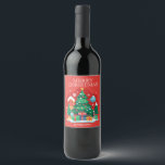 Cute Merry Christmas Wine Label<br><div class="desc">Create personalised Christmas holiday wine bottle labels featuring "Merry Christmas" and your name in chic lettering,  around a fun Christmas scene. Great for your holiday gift giving.</div>