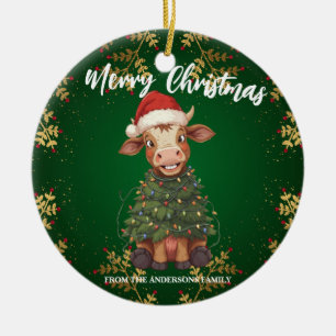 Cute merry Cow Christmas tree calf ox Xmas pattern Ceramic Tree Decoration