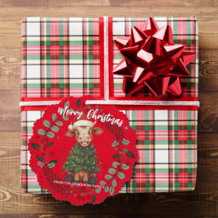 Cute merry Cow Christmas tree calf ox Xmas pattern Decoration Card