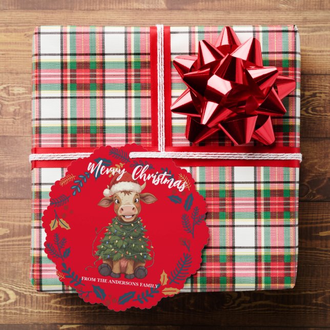 Cute merry Cow Christmas tree calf ox Xmas pattern Decoration Card (Insitu (Gift))