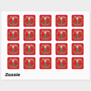 Cute merry Cow Christmas tree calf ox Xmas pattern Square Sticker