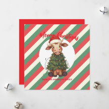 Cute merry Cow Christmas tree calf ox Xmas plaid