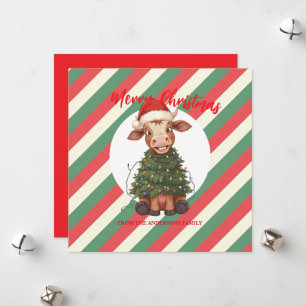 Cute merry Cow Christmas tree calf ox Xmas plaid Holiday Card