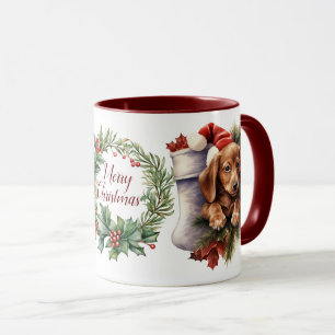 Cute Merry Dachshund Dog Christmas Mug