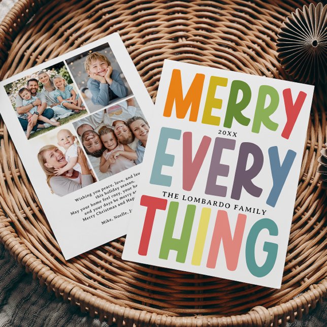 Cute Merry Everything Inclusive 4 photos collage Holiday Card (Creator Uploaded)